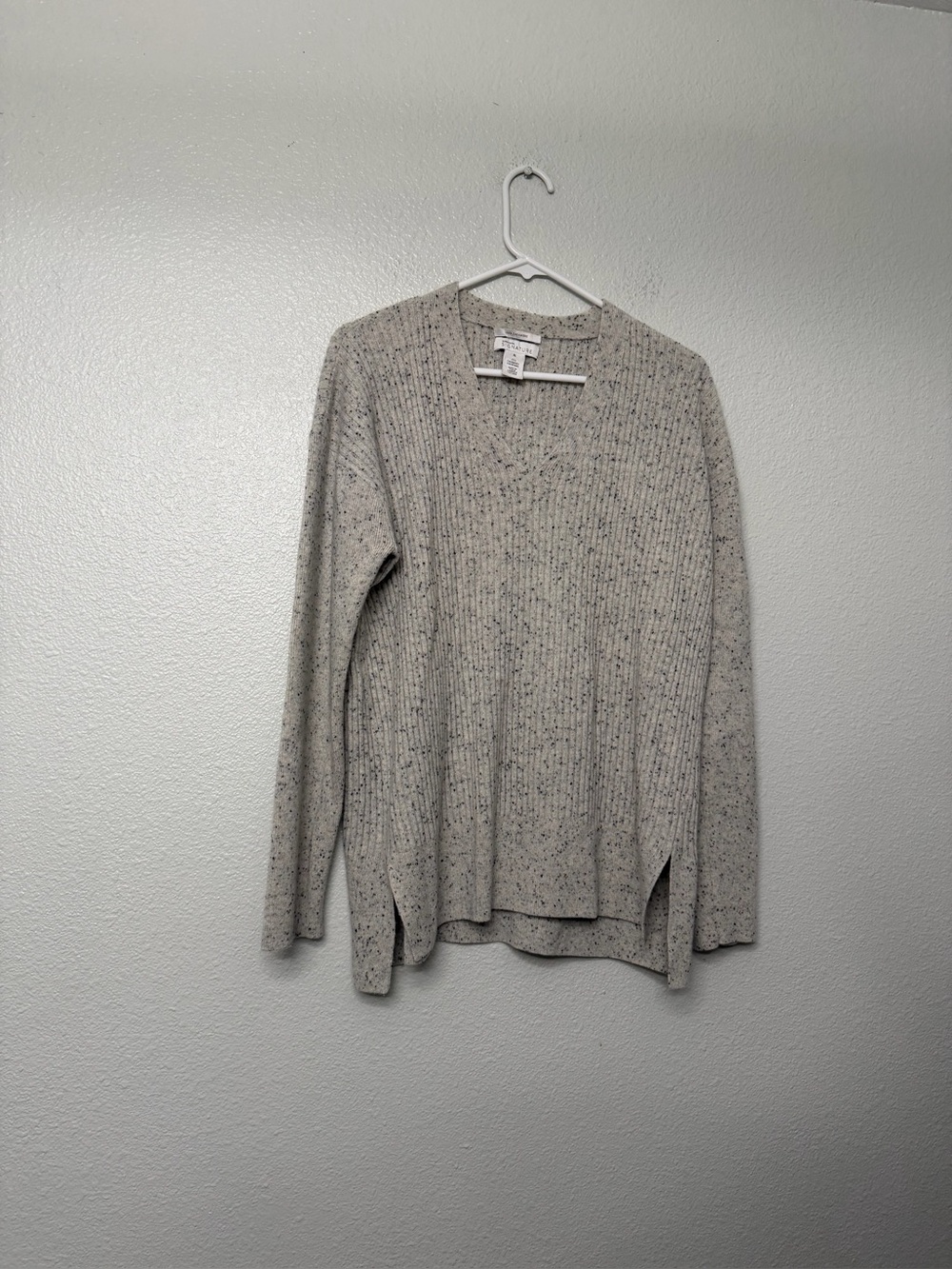Nordstrom Speckled Oatmeal V-Neck  cashmere Sweater SZ XL